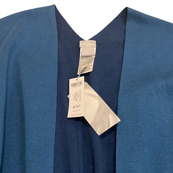 Chico’s Reversible Blue Fringe Wrap Sweater | S/M Cozy Fall Layer Poncho NWT - Picture 4 of 4